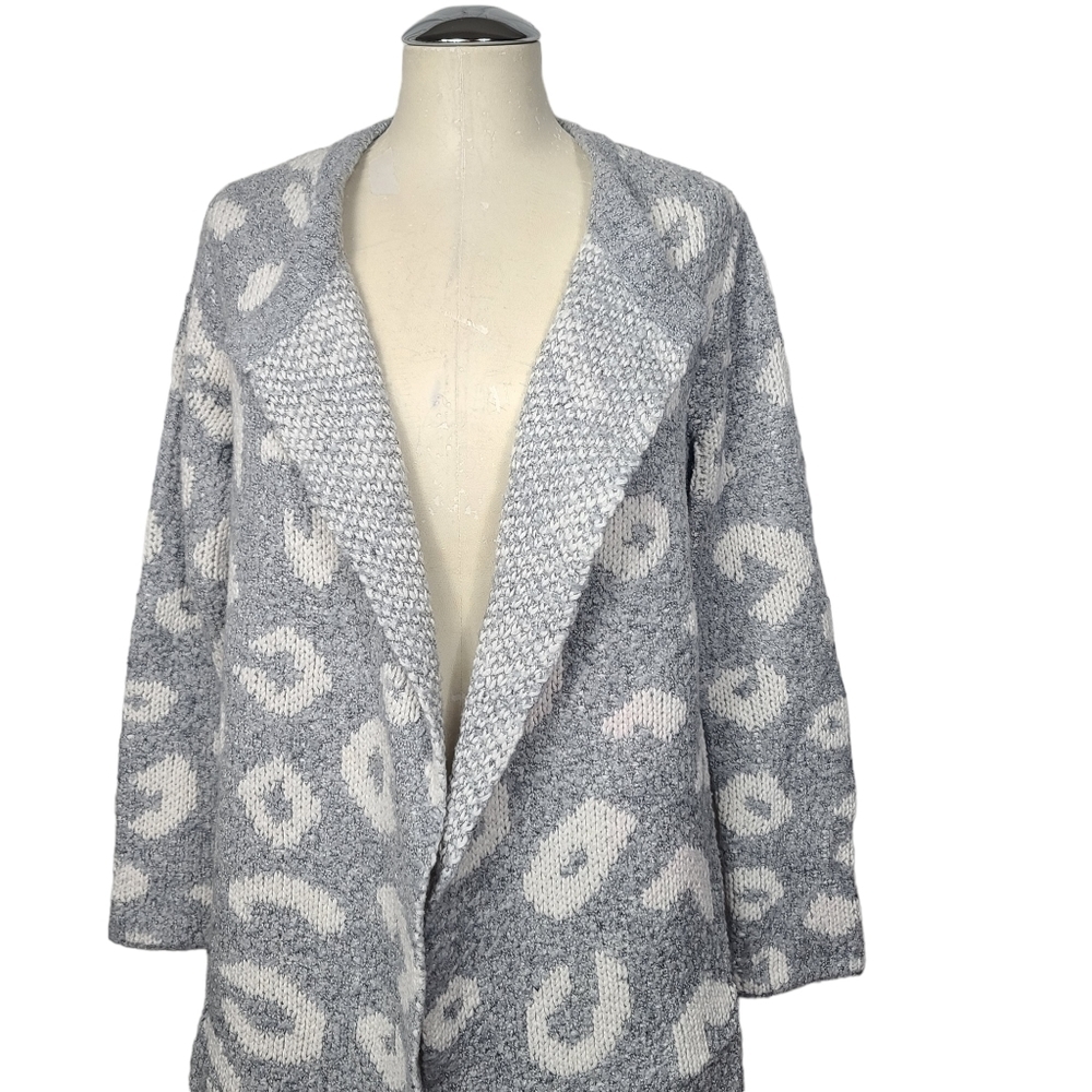 Vince Camuto Animal Print Gray White Open Wool Blend Cardigan S - Picture 2 of 6